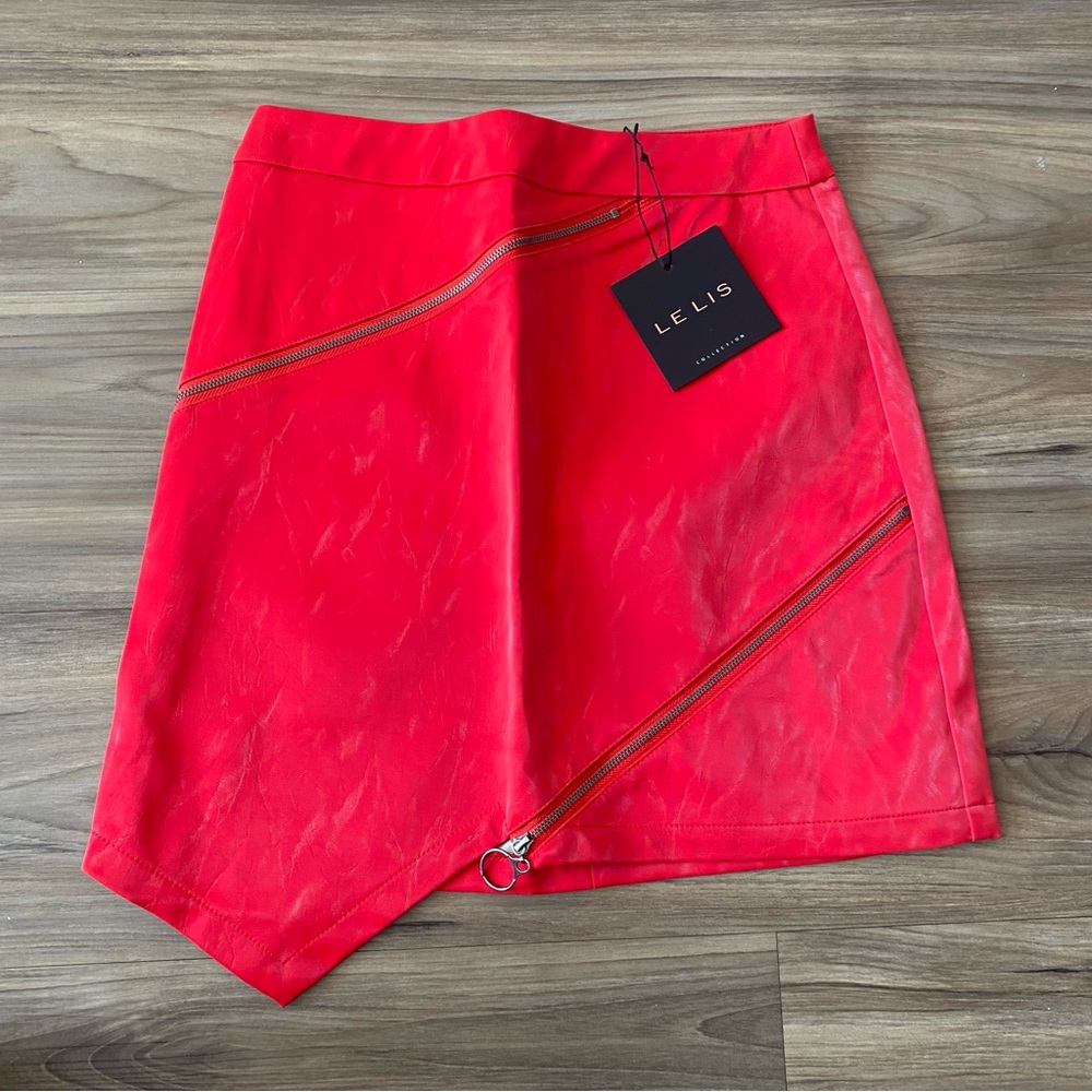 LE LIS pu red leather skirt